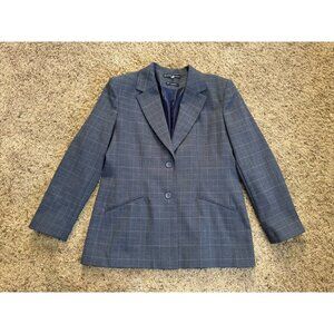 Womens Gray Windowpane Check Blazer Jacket Career Academia Office Business Sz 14